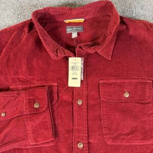 LL Bean Signature Microwale Corduroy Shirt Mens XXL Burgundy Slim Fit 519691